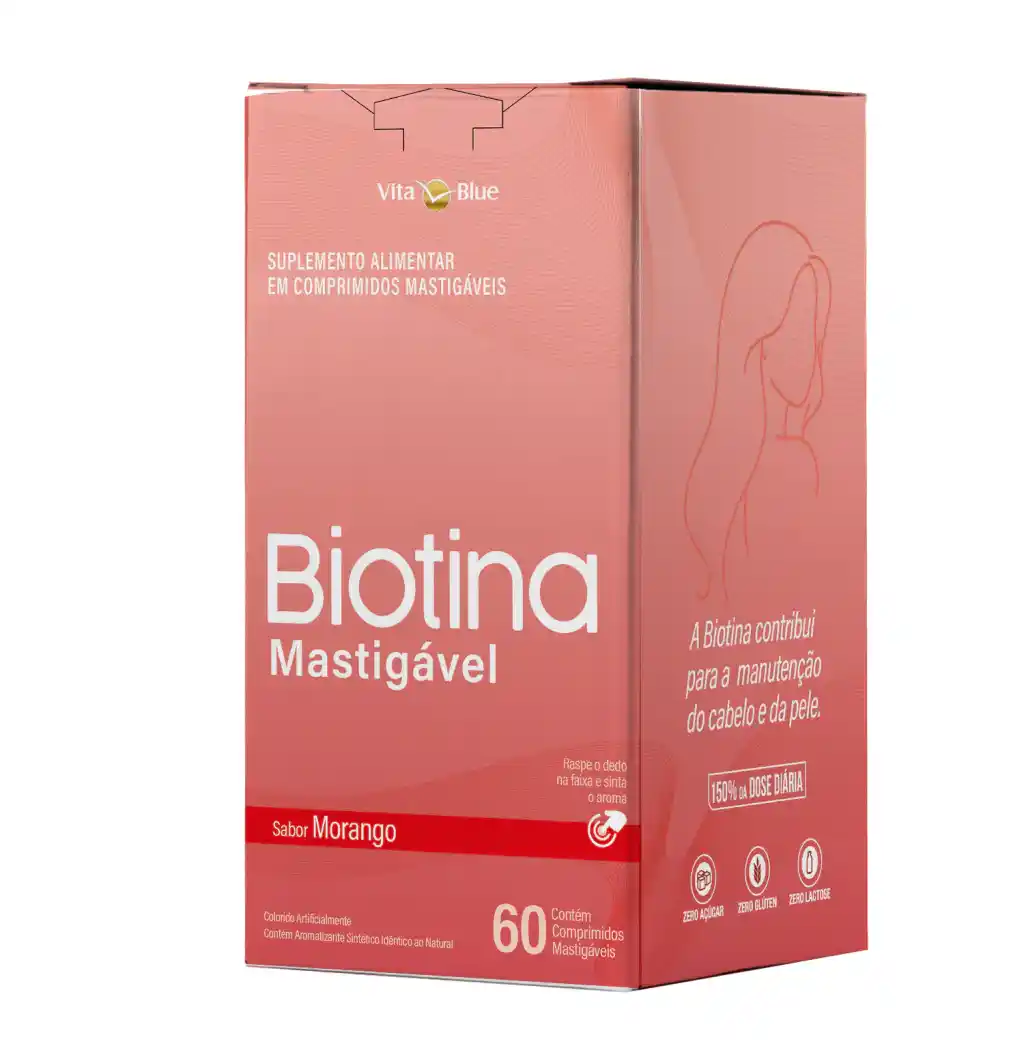 Biotina Mastigável Sabor Morango Vita Blue 60 Comprimidos | BiovitaShop