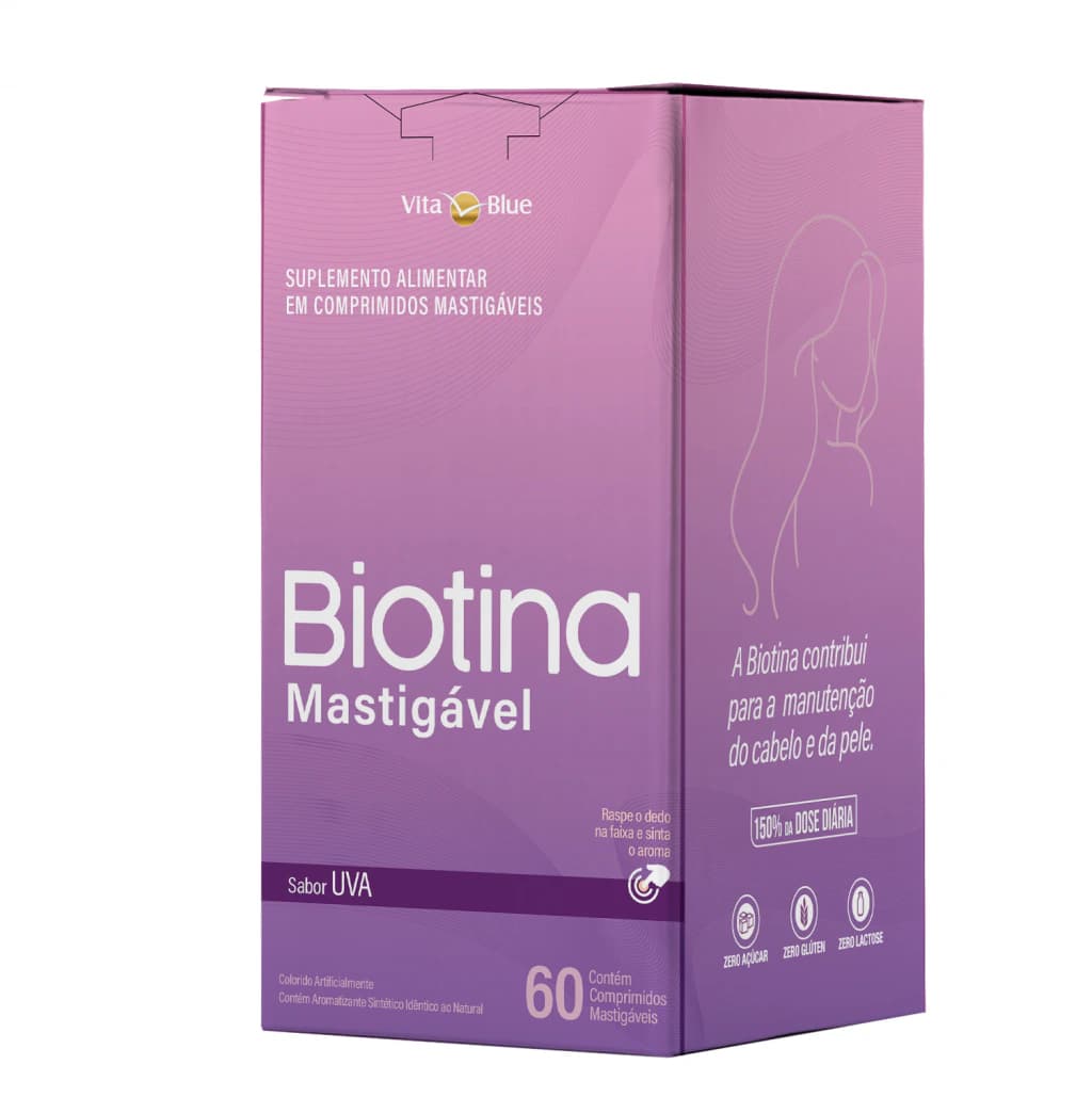 Biotina Mastigável Sabor Uva Vita Blue 60 Comprimidos | BiovitaShop