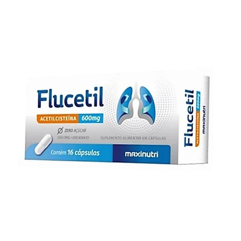 Flucetil Acetilcisteína 600mg 16 Cápsulas - Maxinutri | Biovitashop