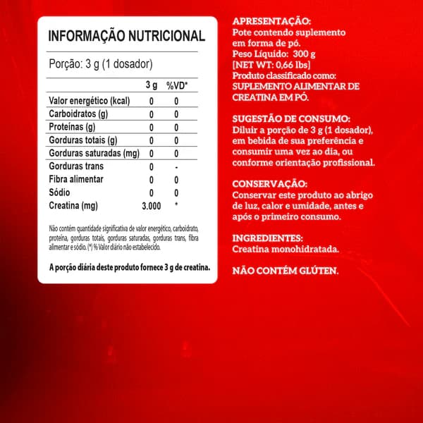 Creatina Hardcore Zero Açucar 300G Pote Integralmedica