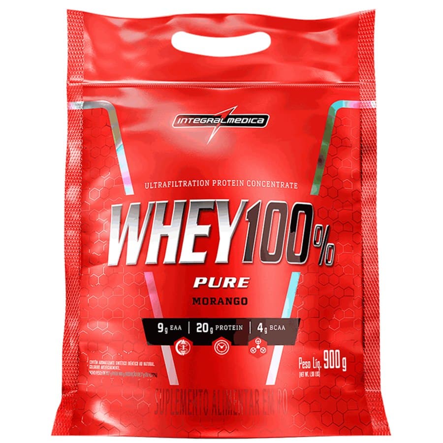 Whey 100% Pure Integralmédica Morango Refil 900g | Biovitashop