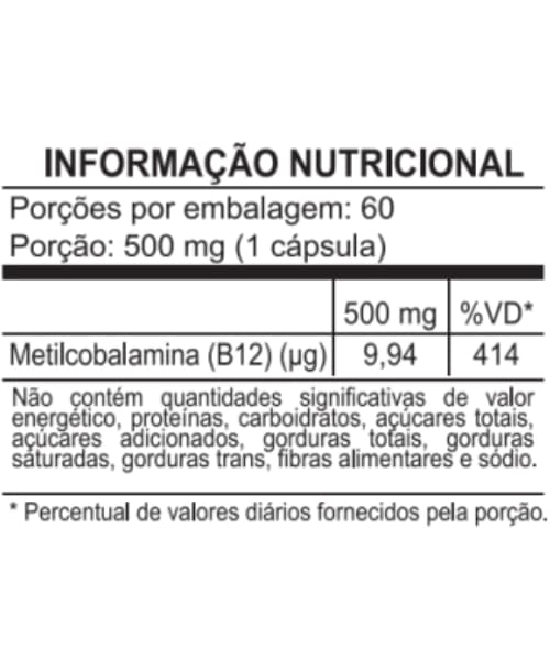 Vitamina B12 Metilcobalamina Dose Máxima 60 Cápsulas - Katiguá | Biovitashop