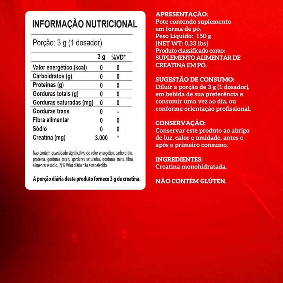 Creatina Hardcore Zero Açucar 150G Pote Integralmedica