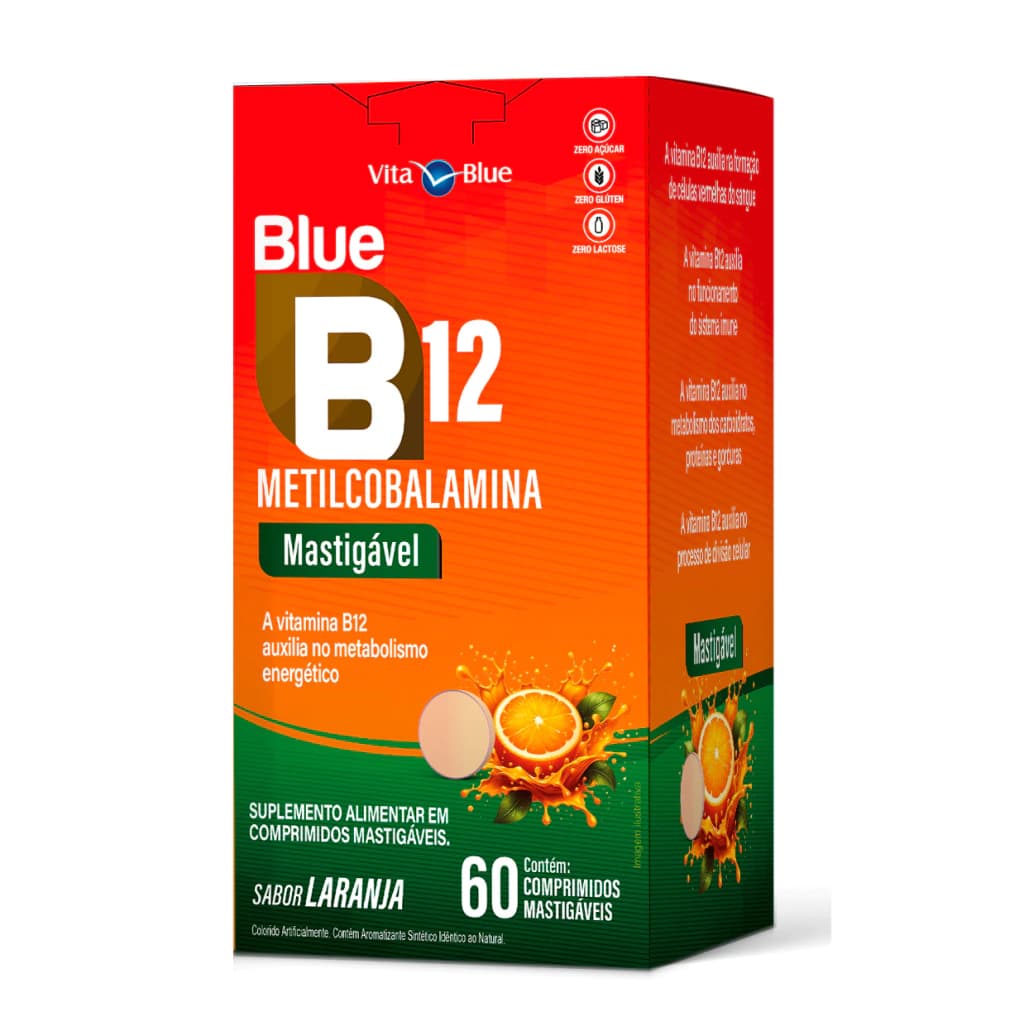 Blue Vitamina B12 Mastigável Sabor Laranja 60 comprimidos | BiovitaShop