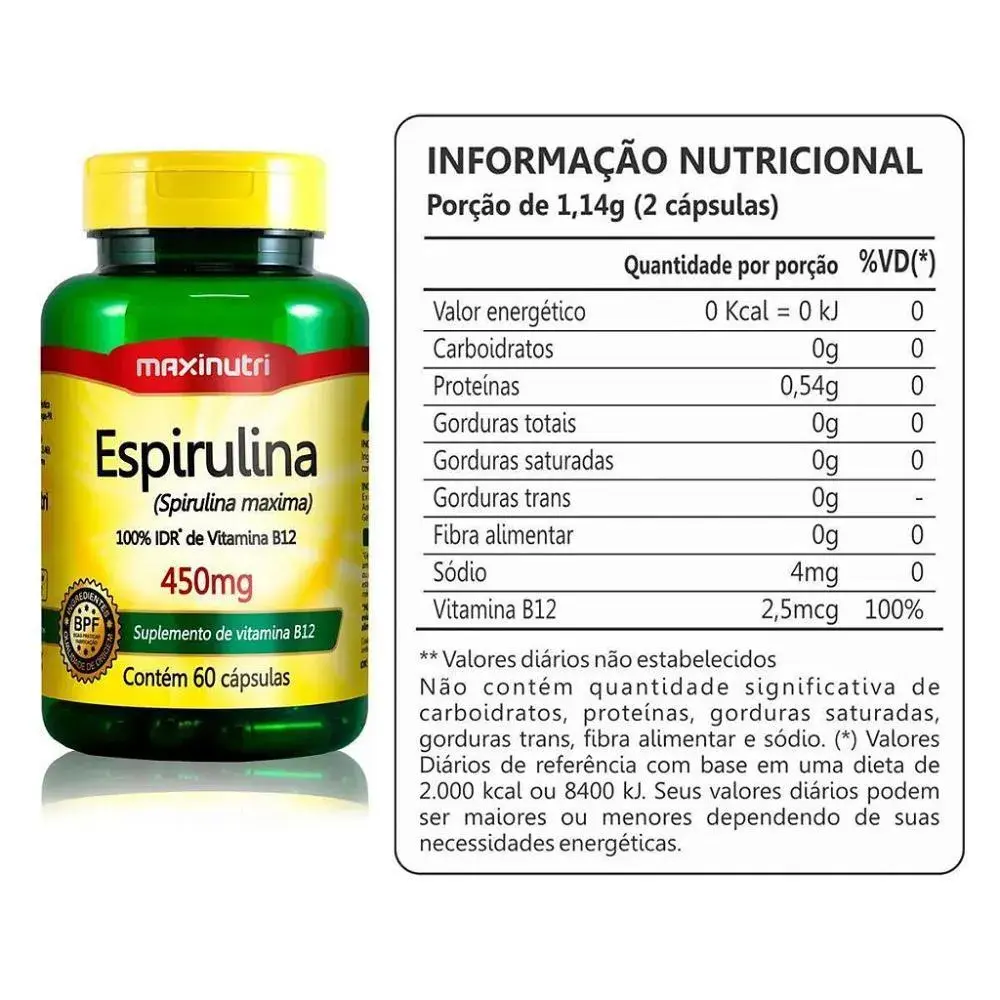 Espirulina Maxinutri 450mg – 60 Cápsulas