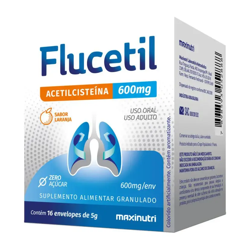 Flucetil Acetilcisteína 600mg Laranja 16 Env Maxinutri | Biovitashop