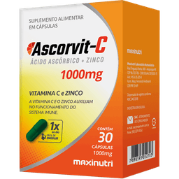 Ascorvit C 1g Vitamina C + Zinco 30 Caps Maxinutri | Biovitashop